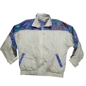 Vintage Slade Jacket Womens Medium Tropical Fish Nylon Windbreaker 90s